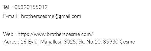 Brothers eme Boutique Hotel telefon numaralar, faks, e-mail, posta adresi ve iletiim bilgileri